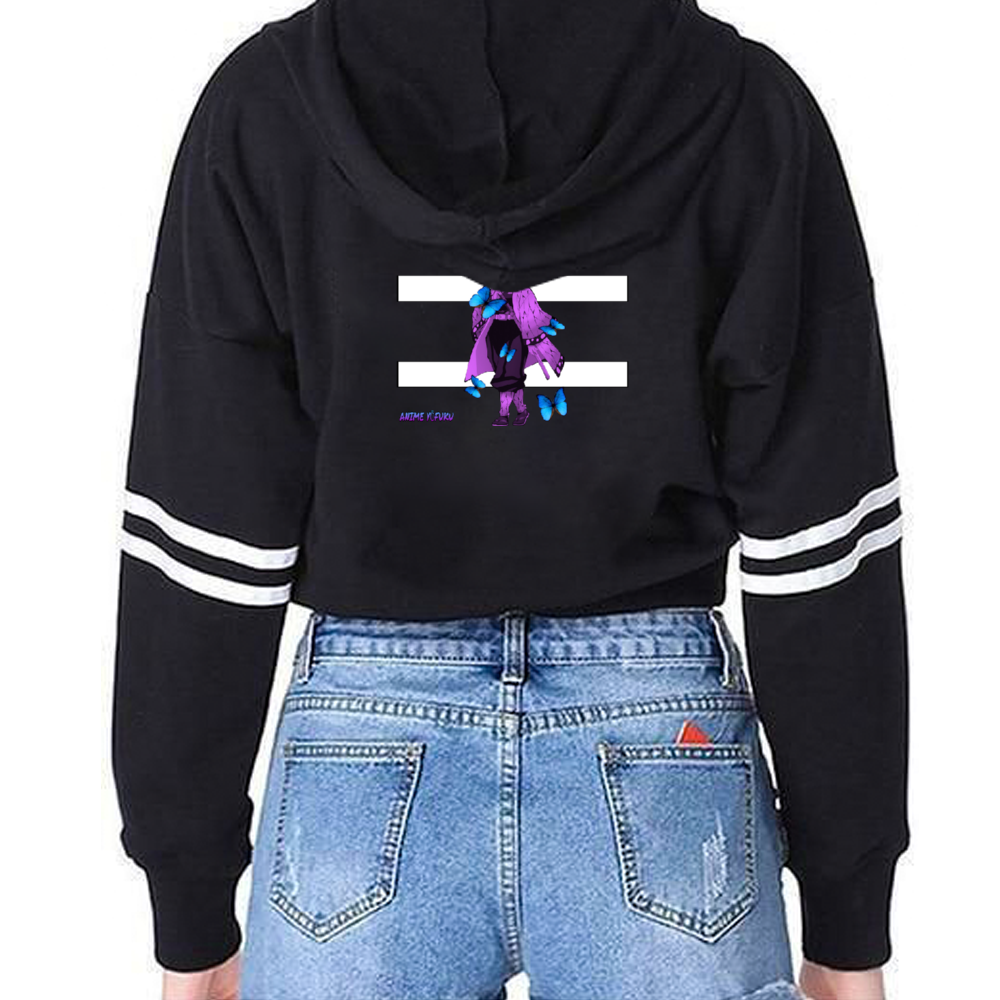 Butterfly hashira Women's Long Sleeve Black Crop Hoodie